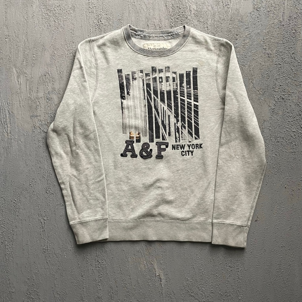 Vintage Abercrombie & Fitch New york art Sweatshirt Mens Medium Gray 2000s Y2K